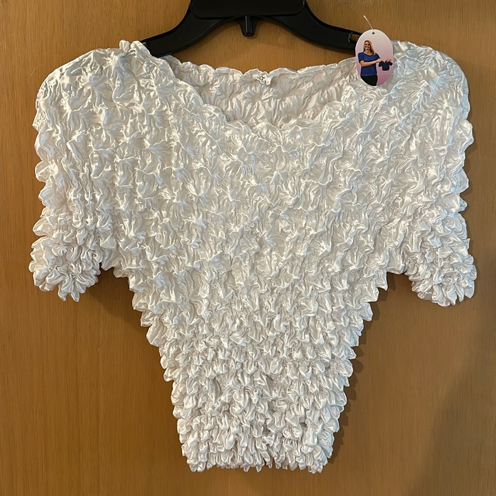 FC Women’s Vintage Y2K Popcorn Stretchy Top Blouse New White One Size S-M